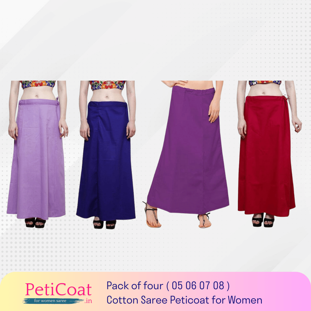 Peticoat.in Women's Readymade Petticoat for Saree âPremium Cotton Underskirt for Ethnic Wear & Daily Use ( Pack of 4 )