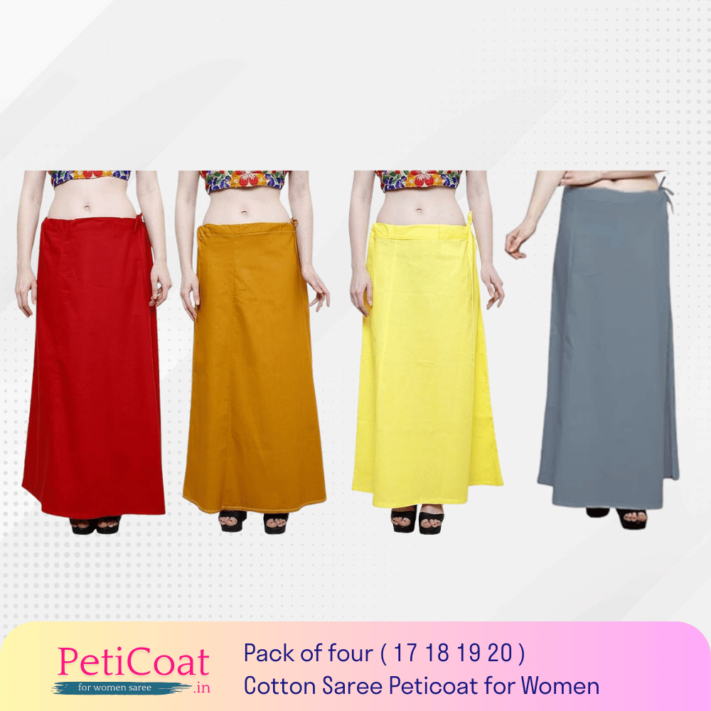 Peticoat.in Women's Readymade Petticoat for Saree âPremium Cotton Underskirt for Ethnic Wear & Daily Use ( Pack of 4 )