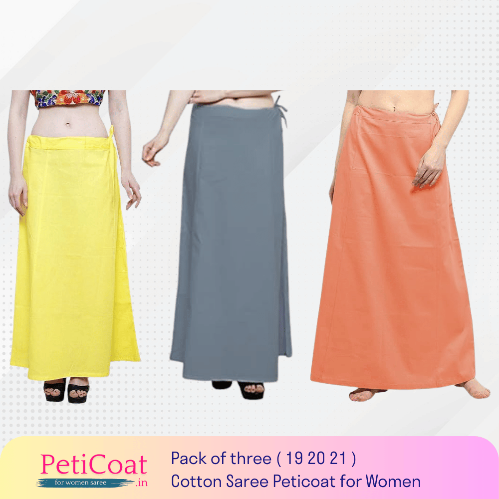 Peticoat.in Women's Readymade Petticoat for Saree âPremium Cotton Underskirt for Ethnic Wear & Daily Use ( Pack of 3 )
