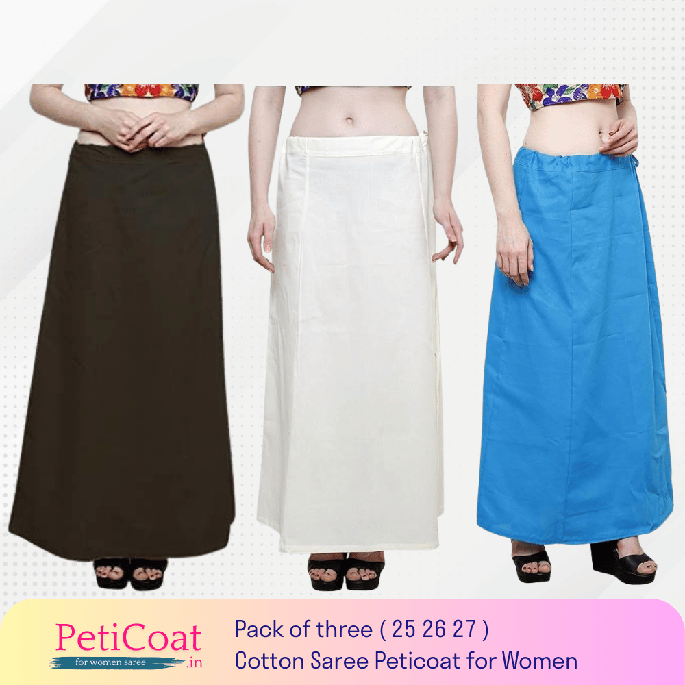 Peticoat.in Women's Readymade Petticoat for Saree âPremium Cotton Underskirt for Ethnic Wear & Daily Use ( Pack of 3 )